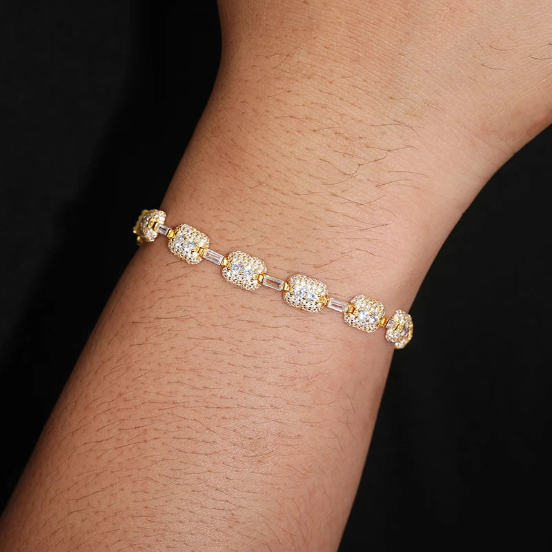 S925 Moissanite Baguette Link Paved Cube Bracelet