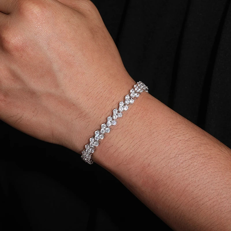 S925 Moissanite Diamond Heart Link Bracelet - White Gold - Icedgame & Co