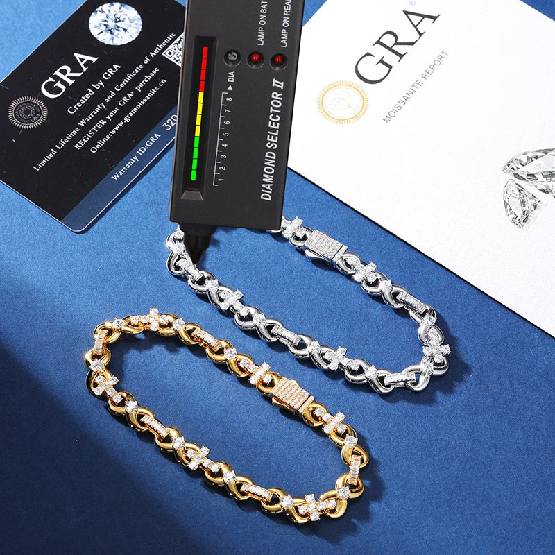 S925 Moissanite Infinity Cross Link Bracelet or Necklace - 8mm