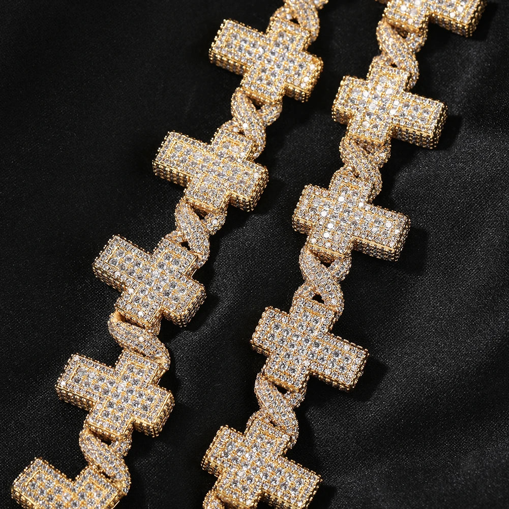 Infinity Baguette Cross Cuban Link Necklace