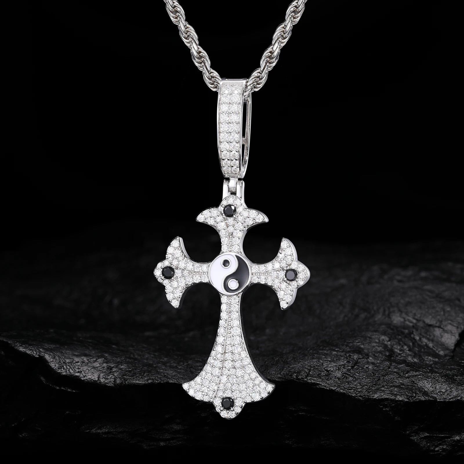 S925 Moissanite Diamond Yin Yang Cross Pendant - Icedgame & Co