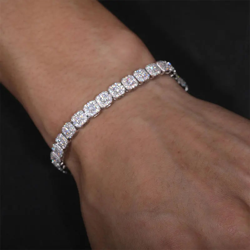 S925 Moissanite Micro Clustered Tennis Bracelet - White Gold (6MM)