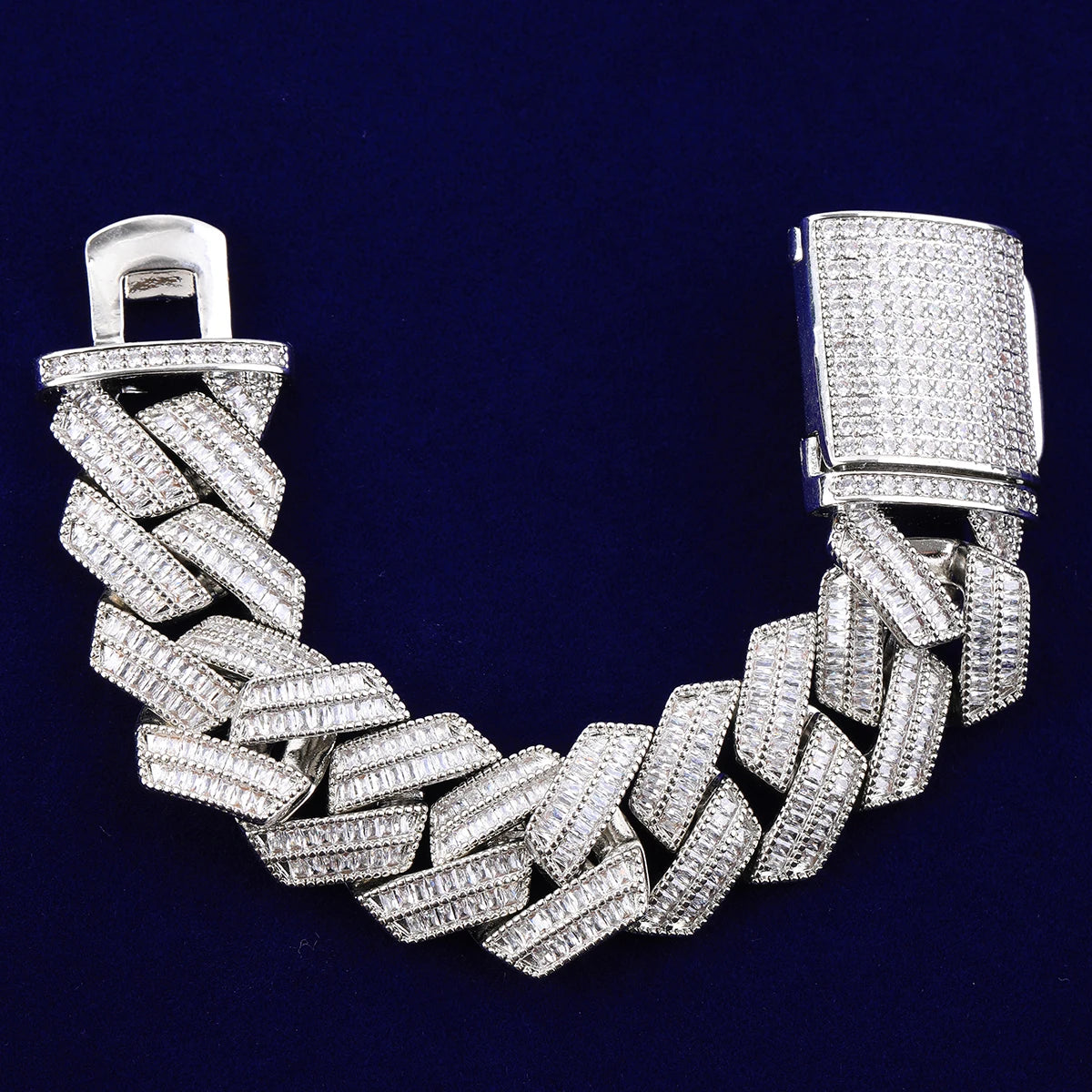 20mm Baguatte Prong Cuban Link Bracelet