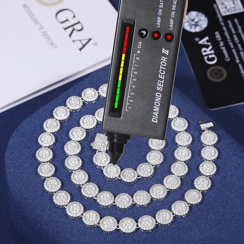 S925 Moissanite Round Pave Diamond Link Chain Necklace - 9MM - Icedgame & Co