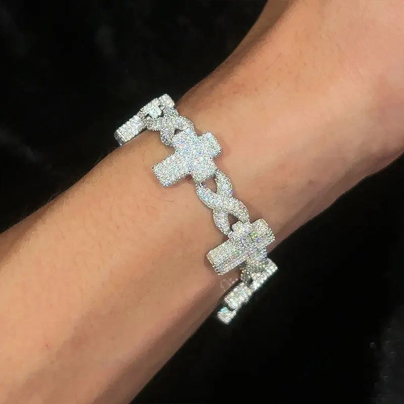 S925 Moissanite Infinity Link Cross Bracelet