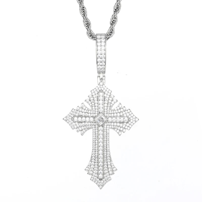 S925 Moissanite Diamond Layered Flared Cross Pendant