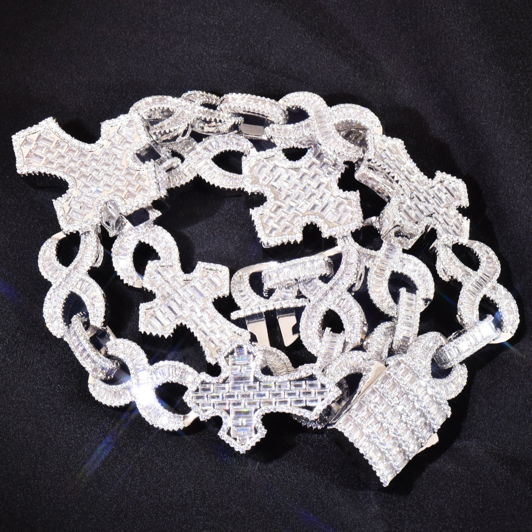 Infinity Baguette Cross Diamond Link Chain - 15mm