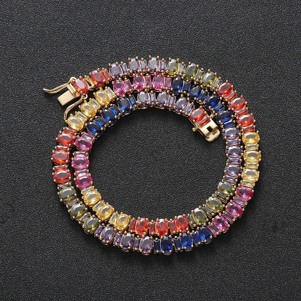Oval Alternating Multicolor Mixed Gemstone Necklace