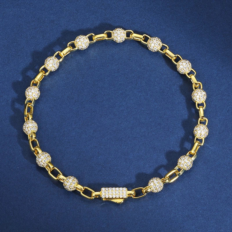 5MM VVS1 Moissanite Iced Ball Box Link Bracelet - Gold/White Gold