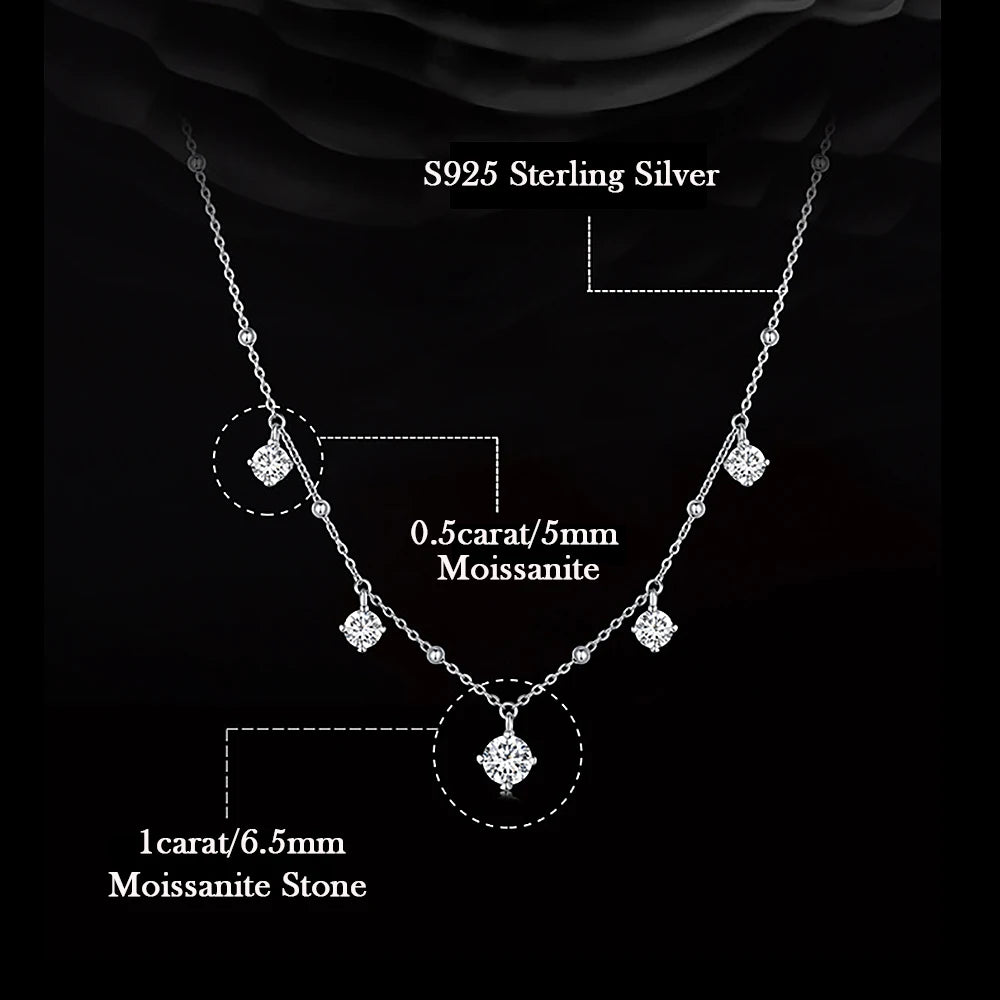 Women's S925 Moissanite Princess Cut Diamond Stationed Necklace