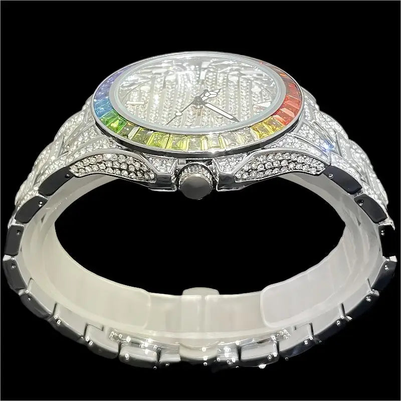 Iced Colorful-Gemstone Baguette Watch