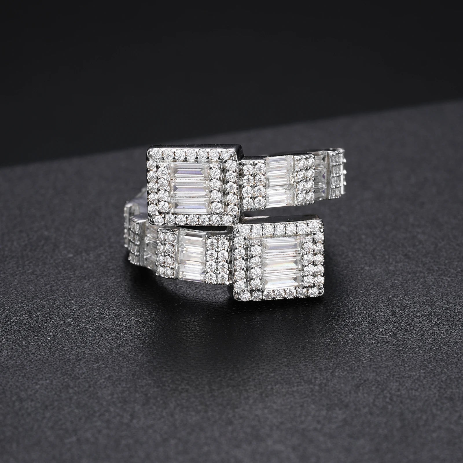 S925 Baguette Moissanite Overlapping Ring - Icedgame & Co