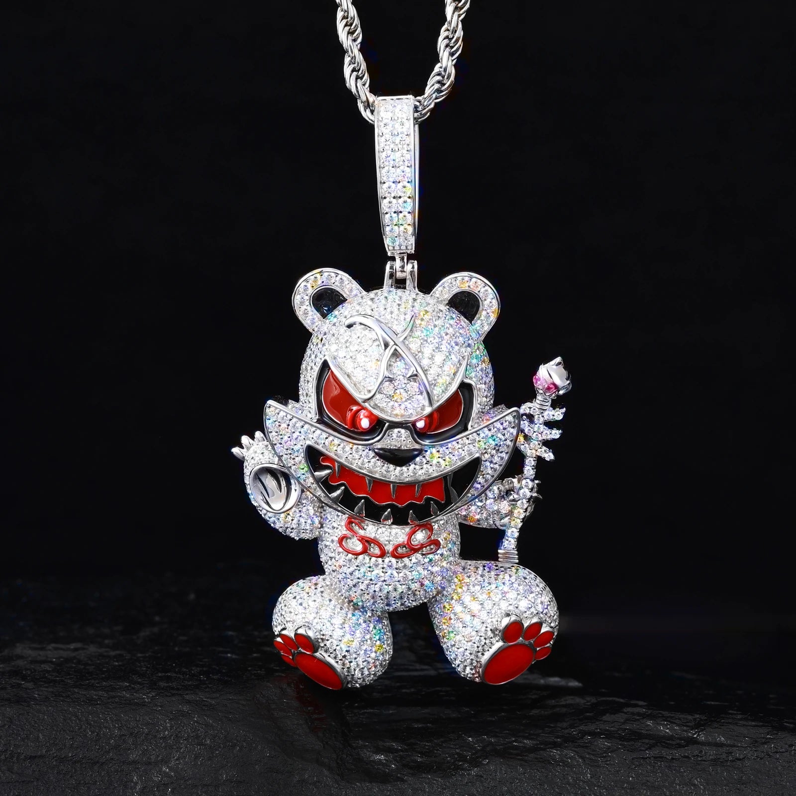 S925 Moissanite Wizard Violent Bear Pendant - Icedgame & Co