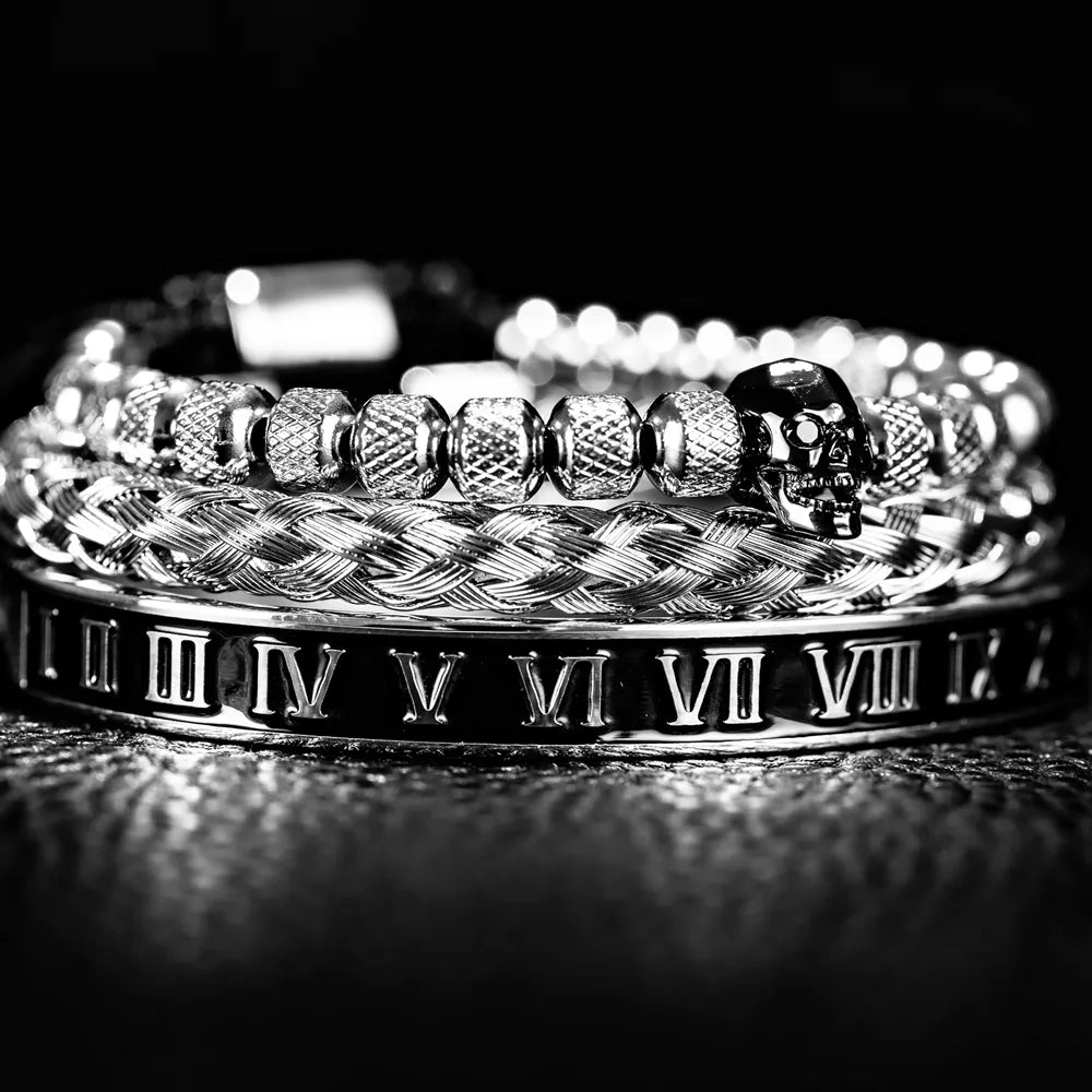 3pcs/Set Luxury Roman Skull Bracelets