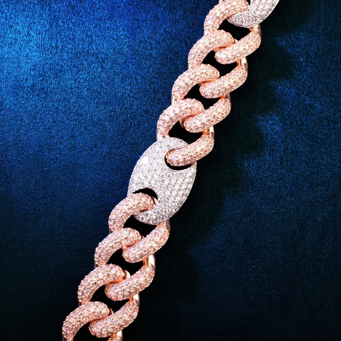 18MM TWO-TONE MIXED BEAN CUBAN LINK CHAIN NECKLACE