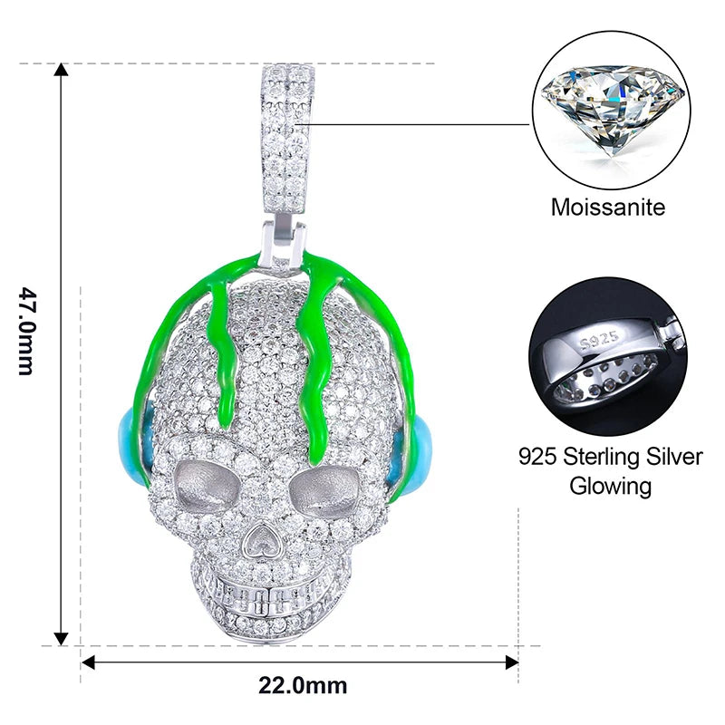 S925 Moissanite Luminous Dripping Skull Pendant - Icedgame & Co