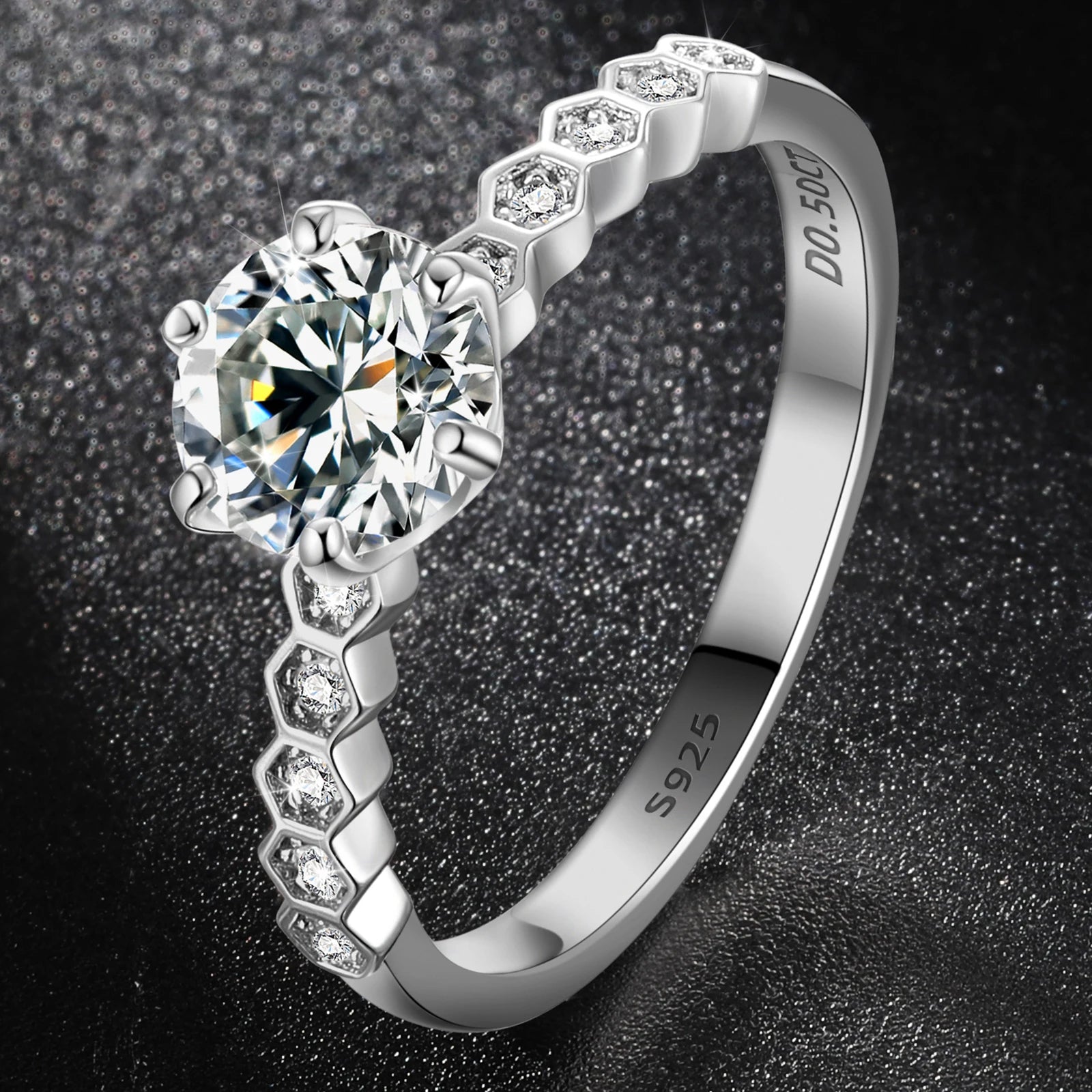 S925 Moissanite Single Shared Octagon Band Asscher Diamond Ring