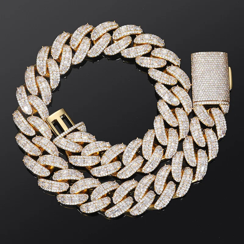 25mm Iced Out Baguette Curve Diamond Cuban Link Chain - Necklace/Bracelet