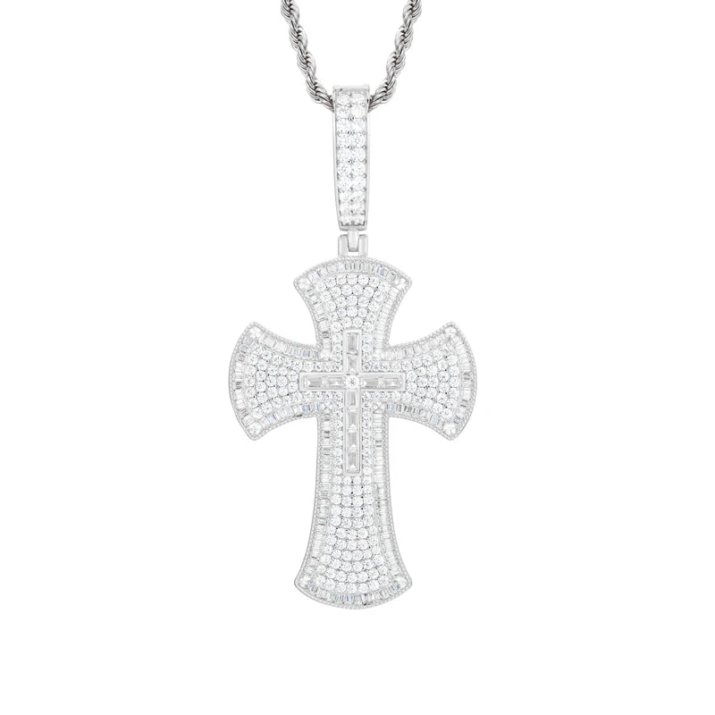 S925 Moissanite Flared Cross Pendant