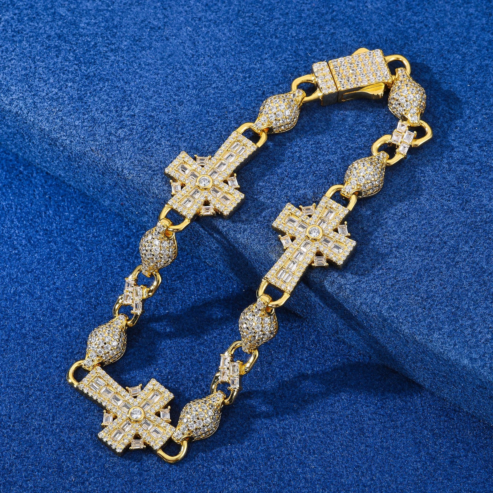 S925 Moissanite Diamond Iced Royal Cross Link Bracelet - 14mm