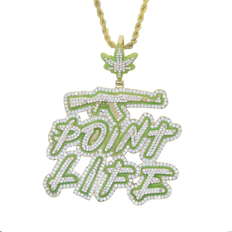 Luminous AK47 Gun "Point Life" Letter Diamond Pendant Necklace - Icedgame & Co