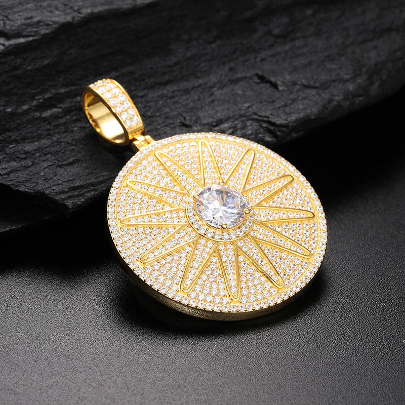 S925 Moissanite Sun Round Cut Diamond Band Pendant - Icedgame & Co