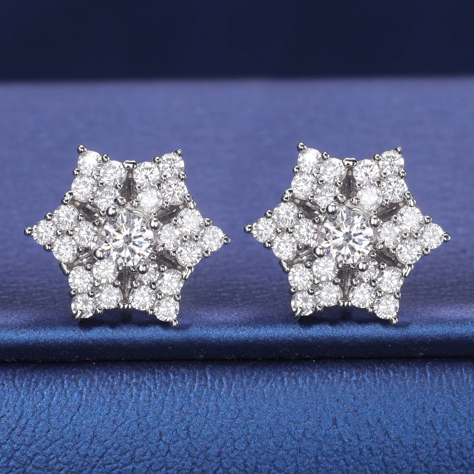 S925 Moissanite Clustered Star Stud Earrings – White Gold