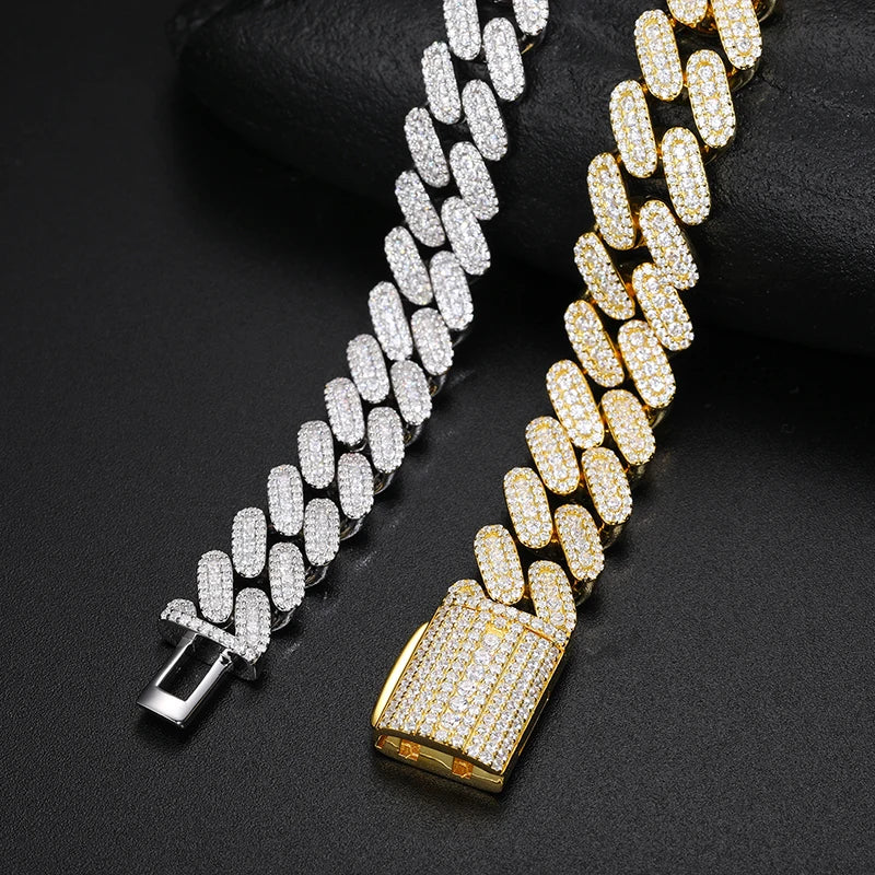 S925 Moissanite Baguette Diamond Cuban Link Necklace - 14mm