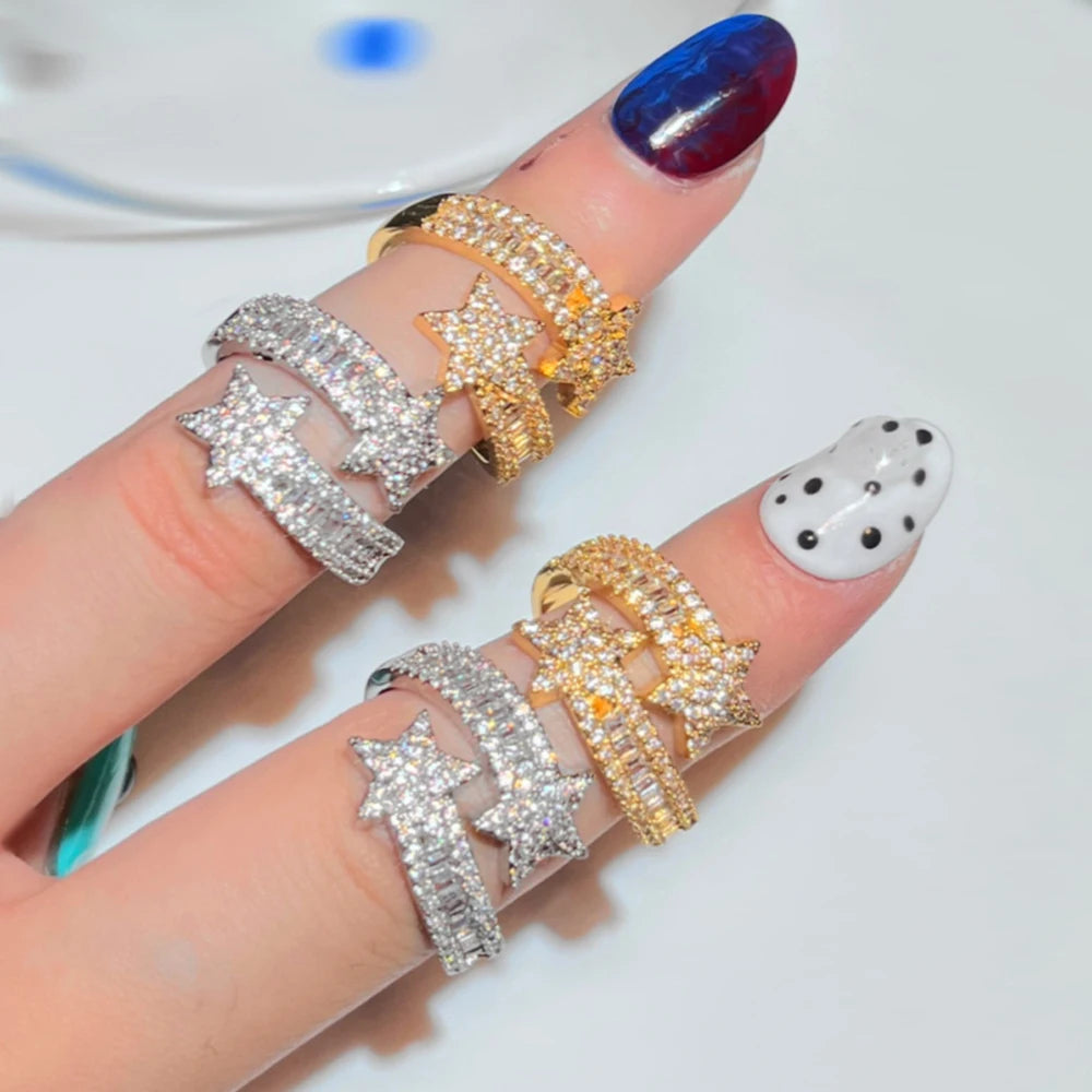Iced Out Adjustable Star Baguette Ring