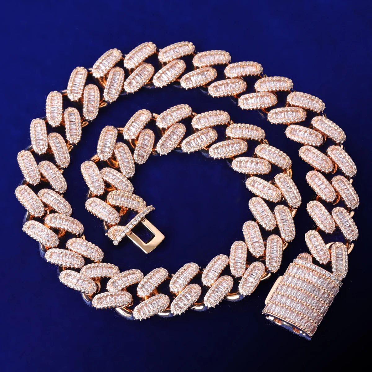 15mm Baguette Miami Cuban Link Chain Necklace