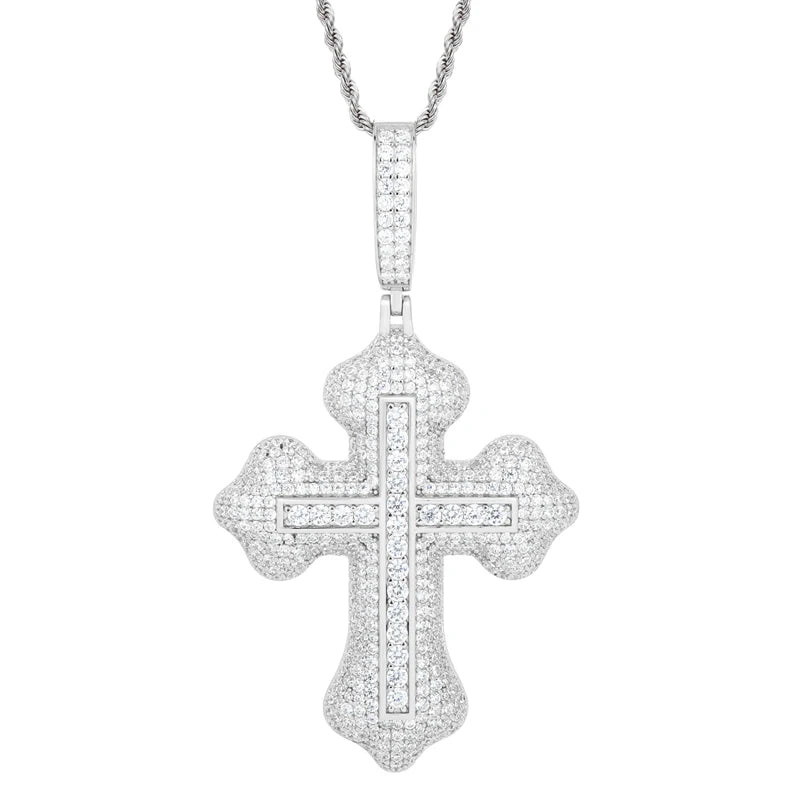 S925 Moissanite Diamond Full Inline Baguette Royal Cross Pendant