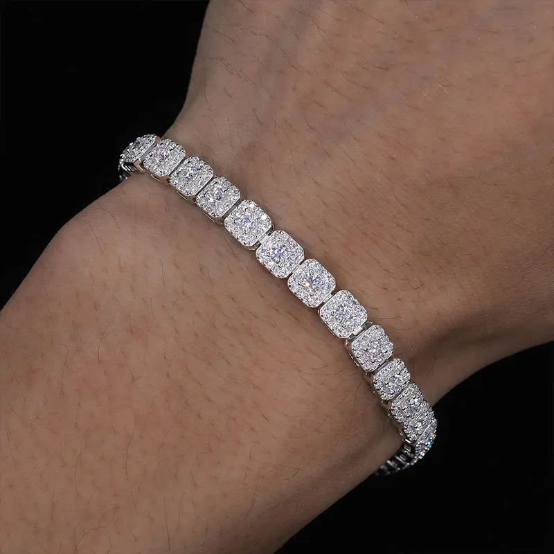 S925 Moissanite Micro Clustered Tennis Bracelet - White Gold (6MM)