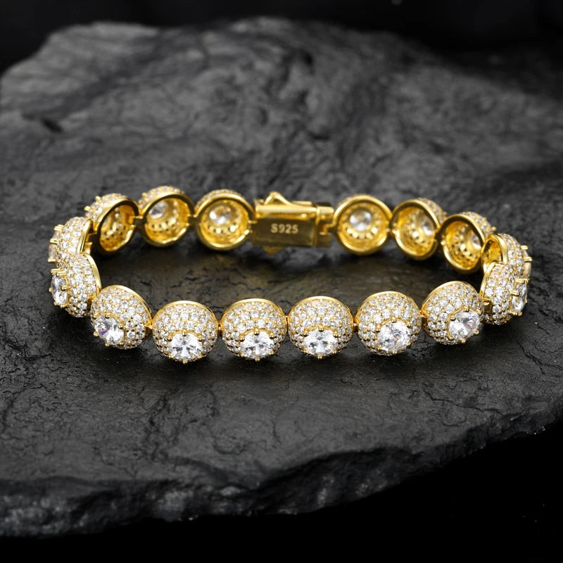 S925 Moissanite Diamond Round Clustered Tennis Bracelet - 10mm