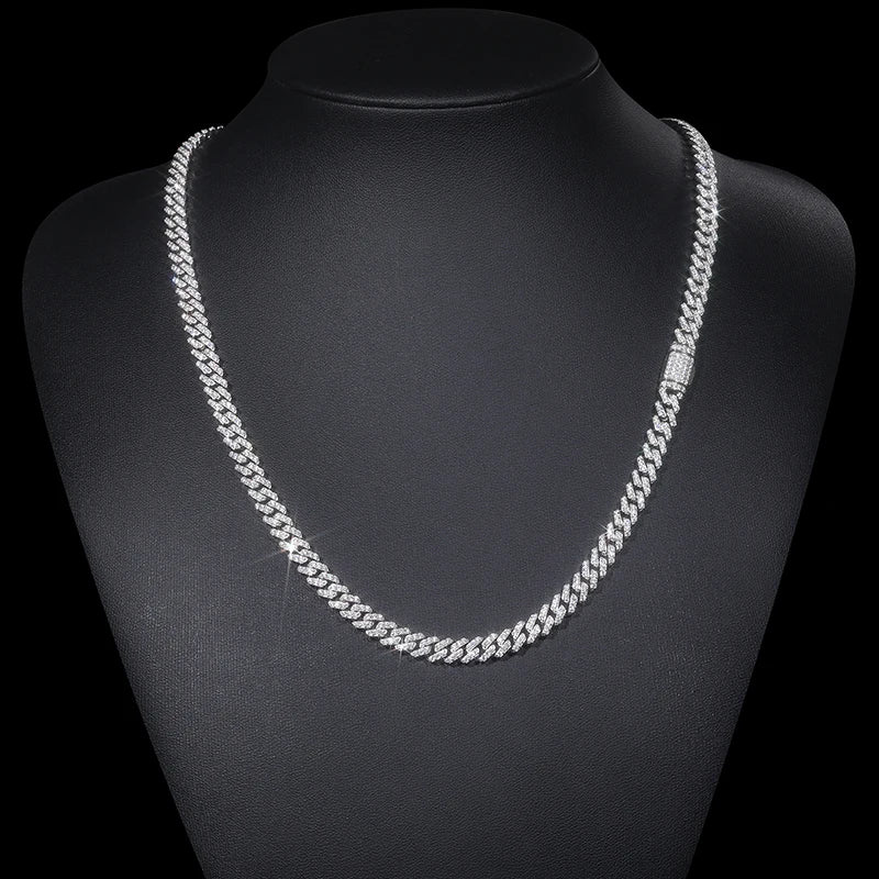 S925 Moissanite Diamond Prong Cuban Link Necklace - 6mm