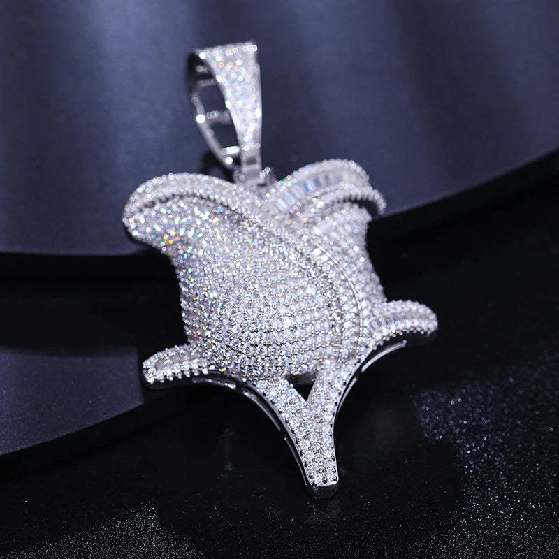 S925 Moissanite Baguette Rose Flower Diamond Pendant Necklace