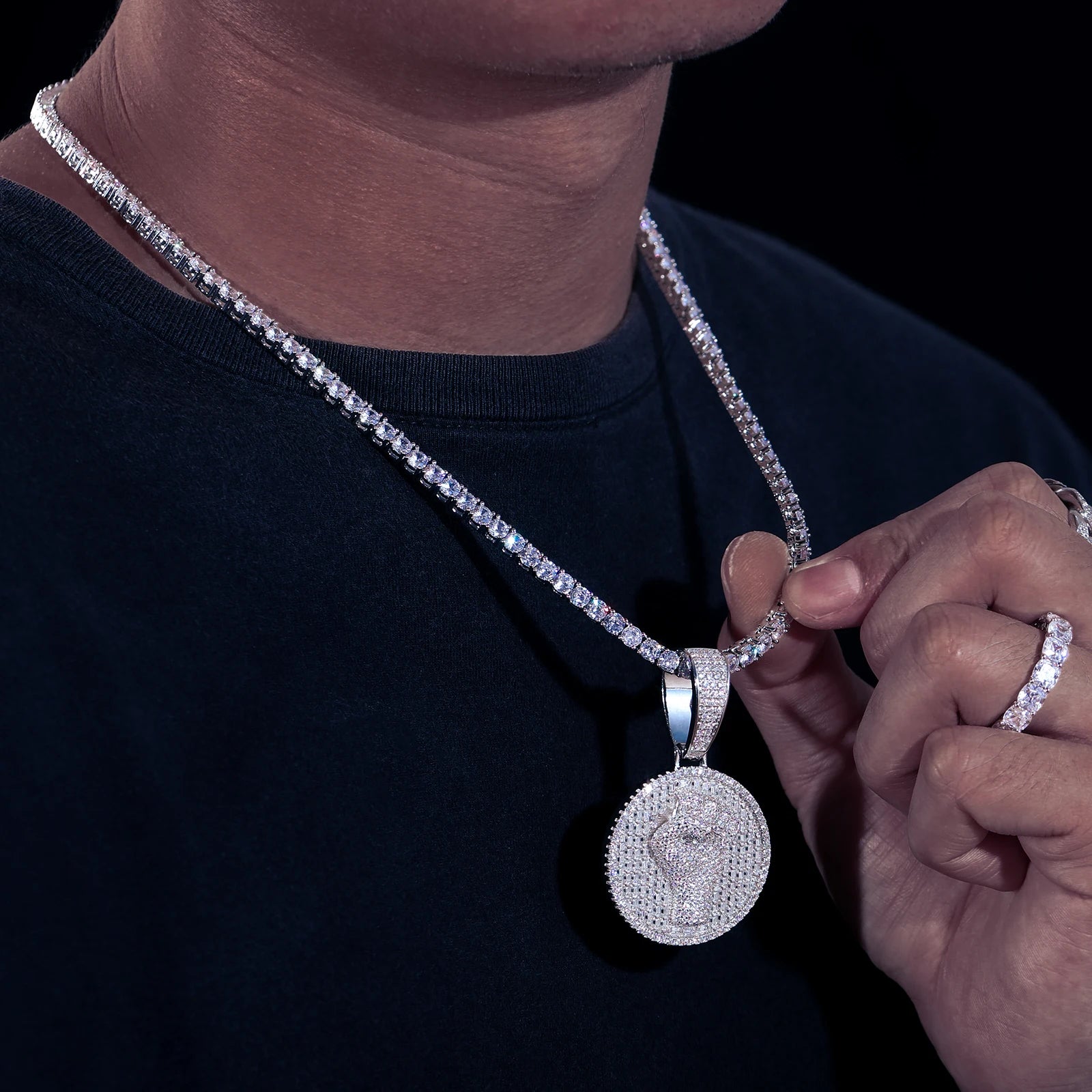 S925 Moissanite Round Clenched Fist Diamond Pendant - White Gold