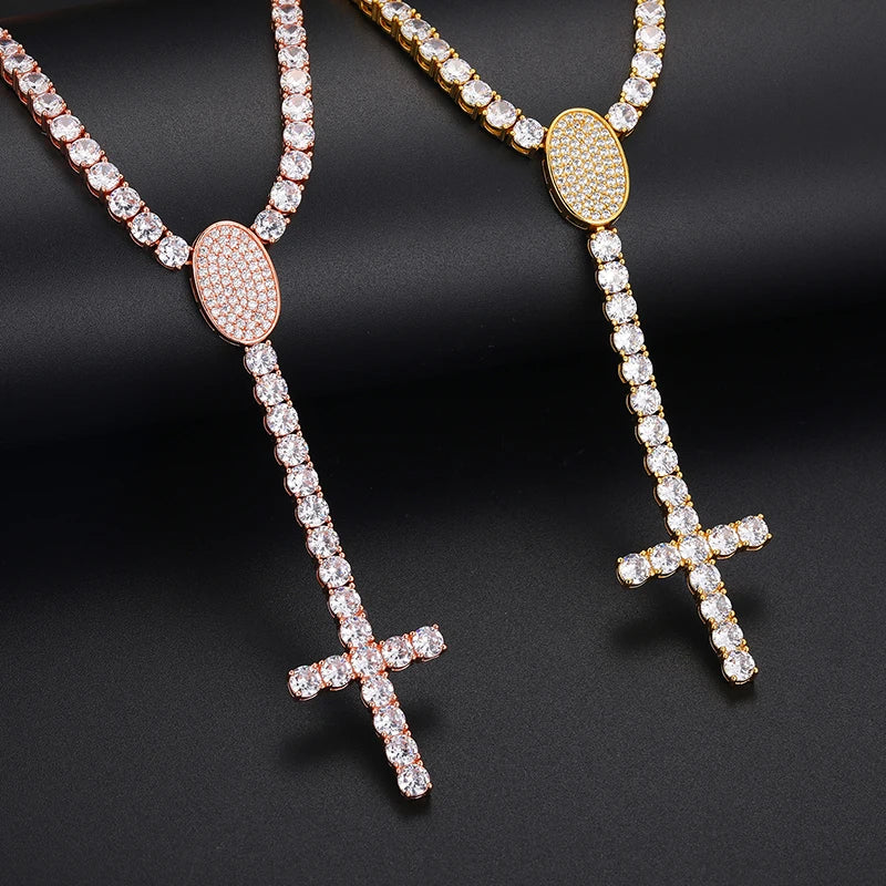 5MM Iced Out Tennis Cross Dropped Link Chain Necklace