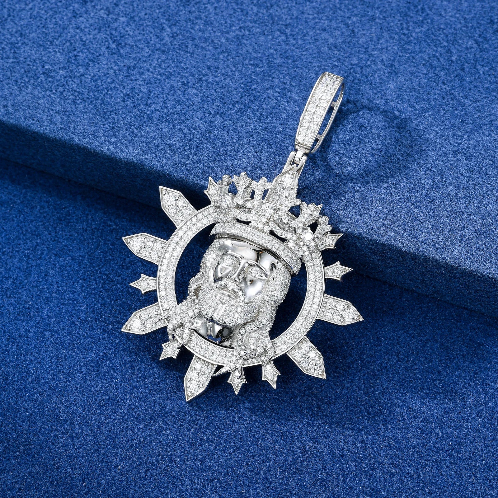 S925 Moissanite Diamond Crowned Jesus Pendant