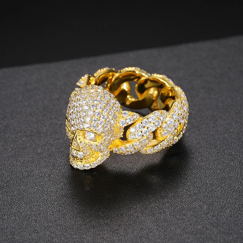 S925 Gold Moissanite Skull Cuban Diamond Ring