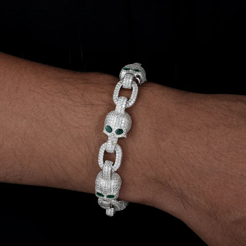 S925 Moissanite Diamond Skull Mariner Link Bracelet