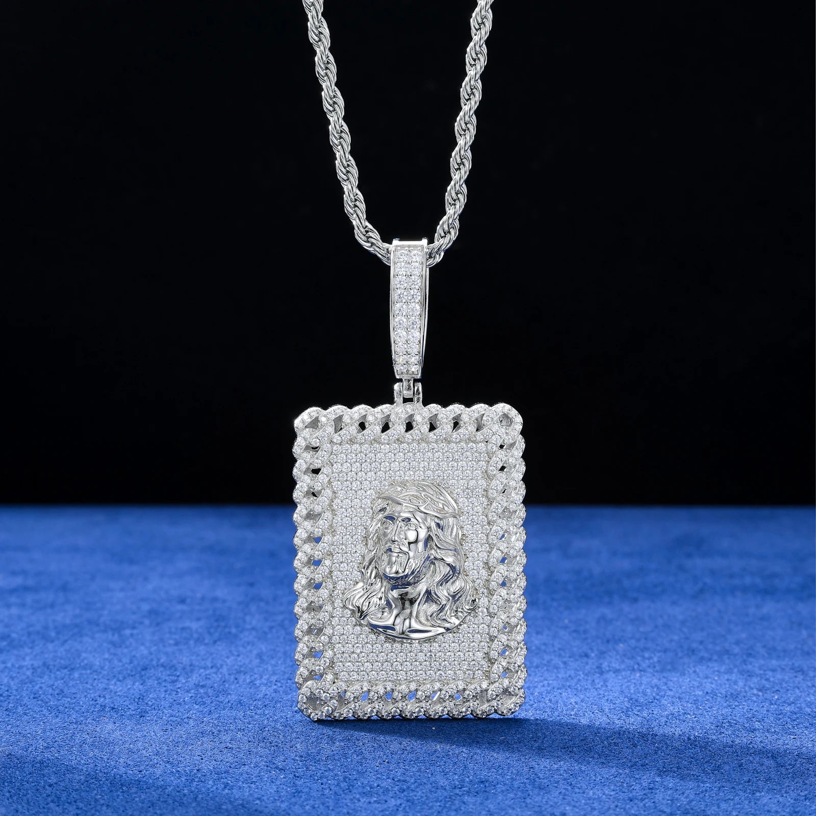 S925 Moissanite Diamond Cuban Frame Jesus Pendant