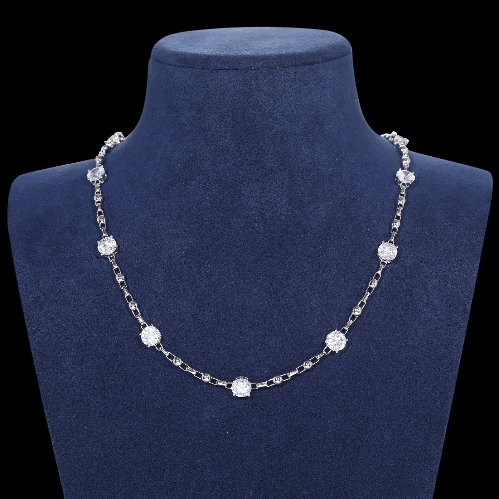 S925 Moissanite Diamind Ball and Box Chain Diamond Necklace - White Gold