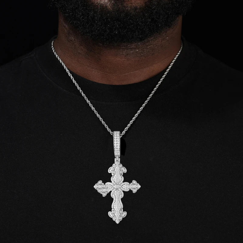 S925 Moissanite Flower Cross Pendant