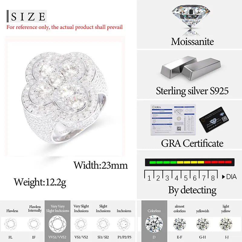 S925 Round Cut Tennis Cross Gemstone Moissanite Diamond Ring