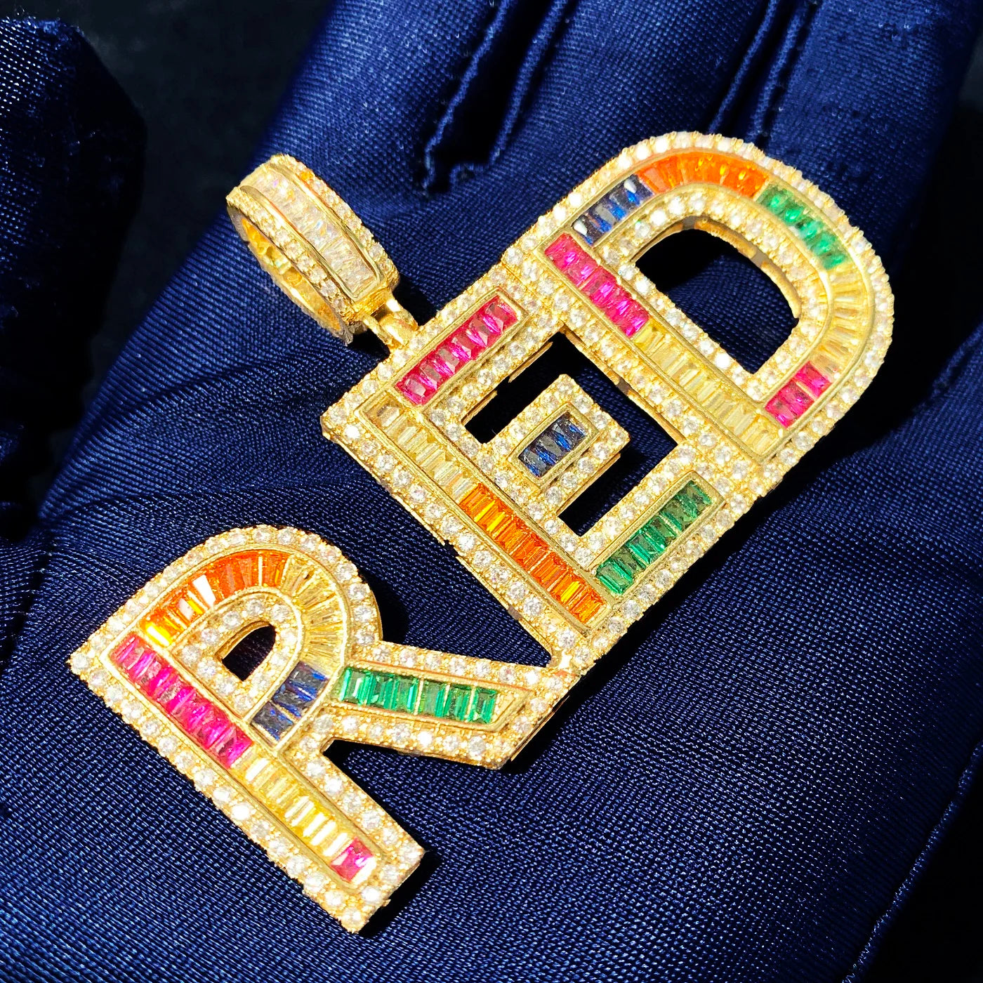 Colored Baguette Letter Pendant - Icedgame & Co