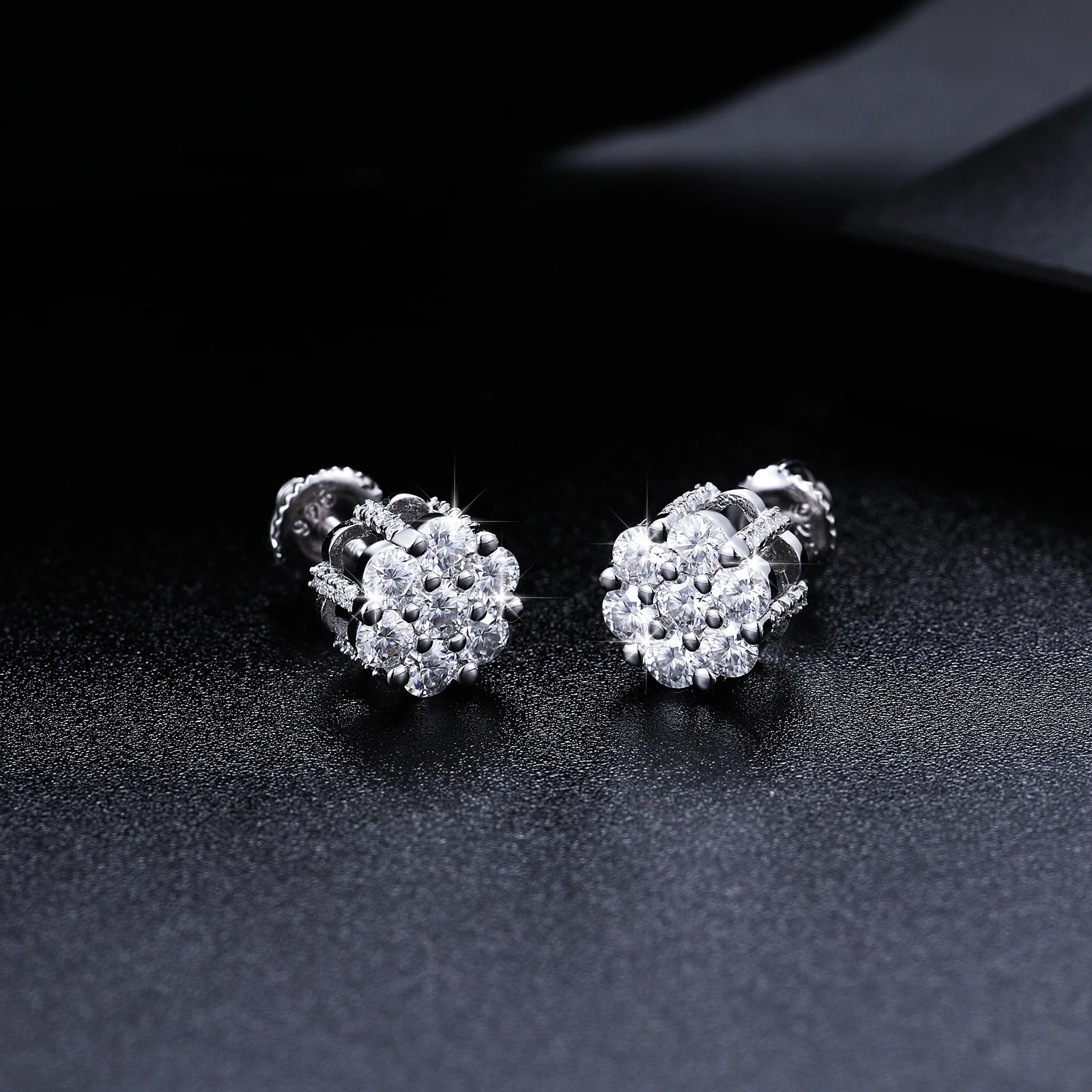 S925 Moissanite Cluster Flower Stud Earrings