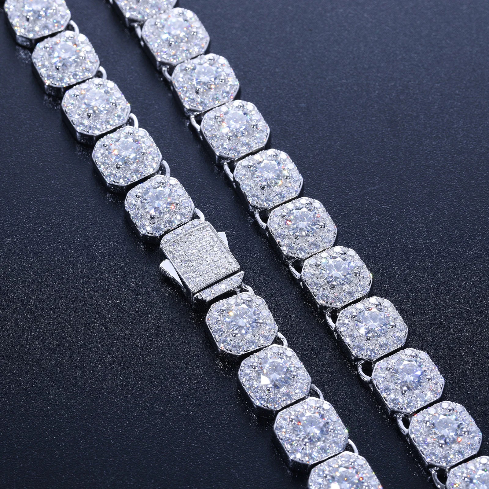 S925 Moissanite White Gold Clustered Tennis Necklace - 10mm