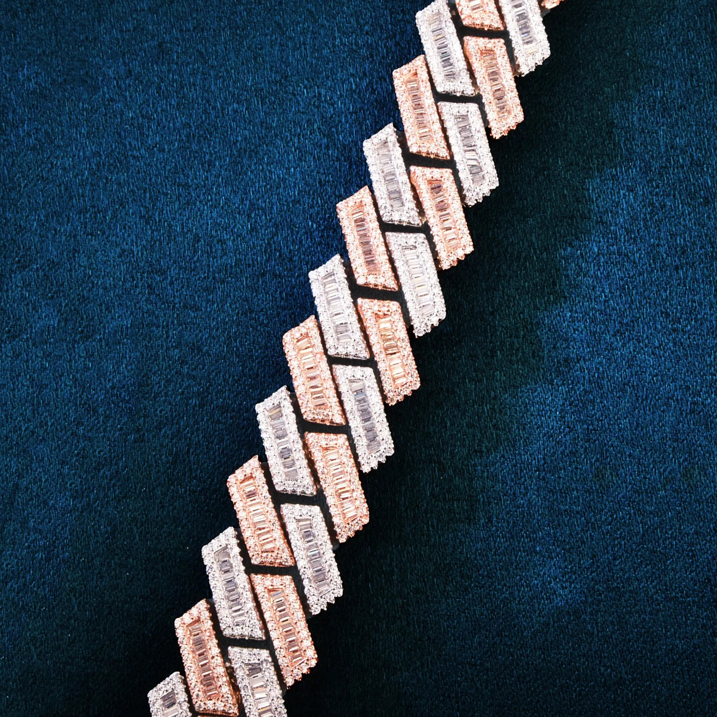 17mm Two-Tone Rose Gold Baguette Miami Prong Cuban Link Diamond Chain Necklace