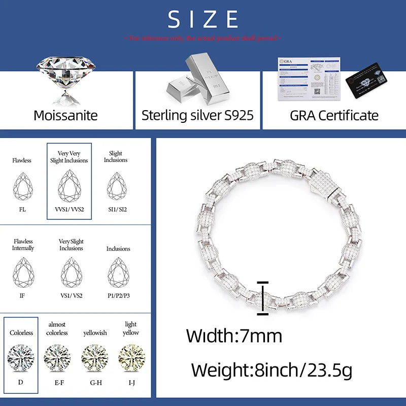 S925 Iced Moissanite Beaded Ball Link Bracelet or Necklace - 7mm
