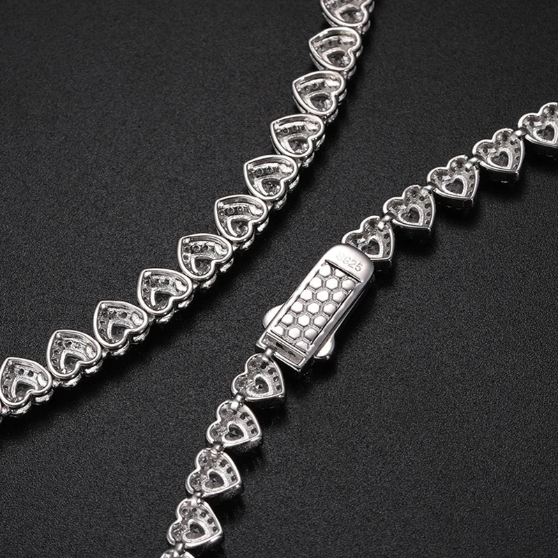 S925 Moissanite Clustered Heart Tennis Necklace